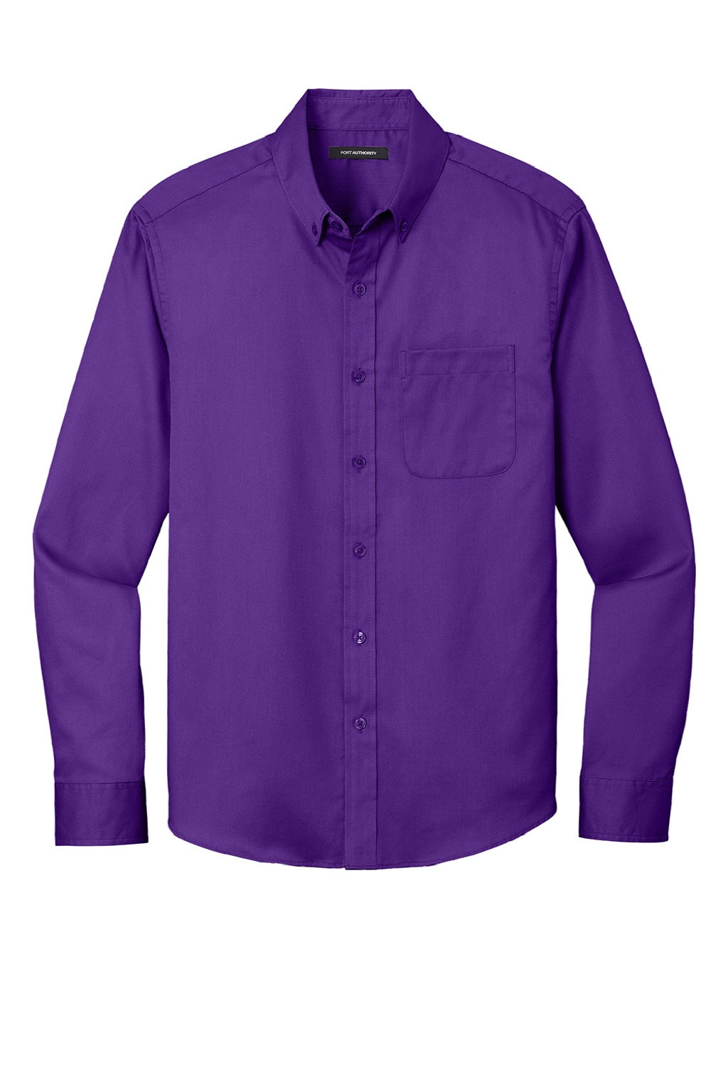 Port Authority W808 Mens SuperPro Wrinkle Resistant React Long Sleeve Button Down Shirt w/ Pocket Purple Flat Front