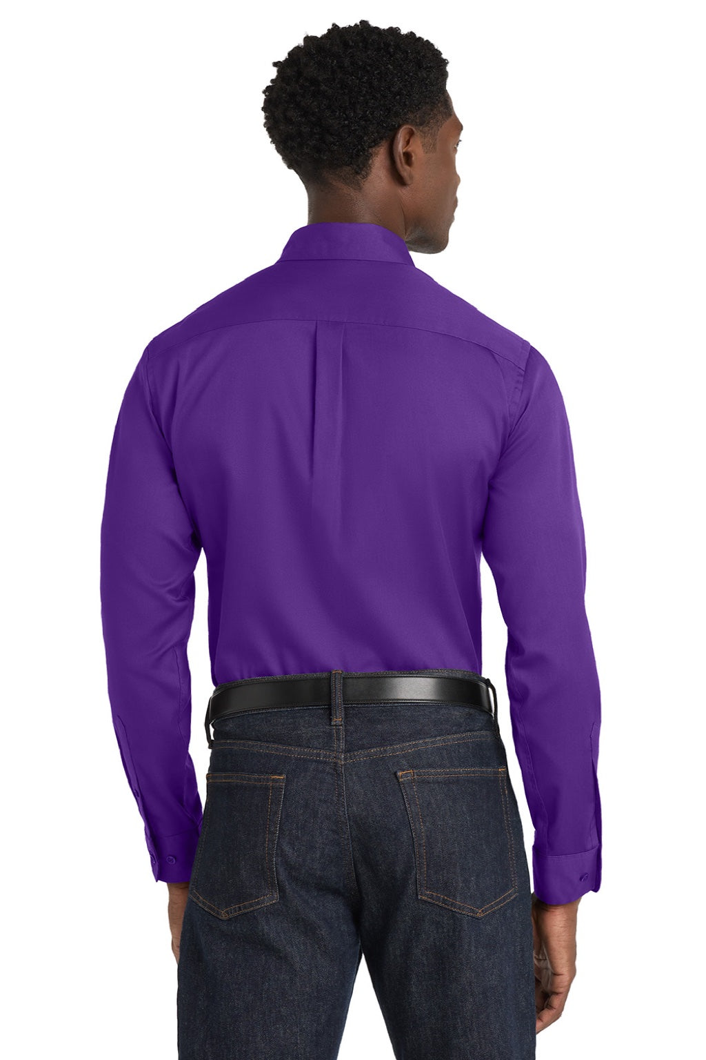 Port Authority W808 Mens SuperPro Wrinkle Resistant React Long Sleeve Button Down Shirt w/ Pocket Purple Model Back