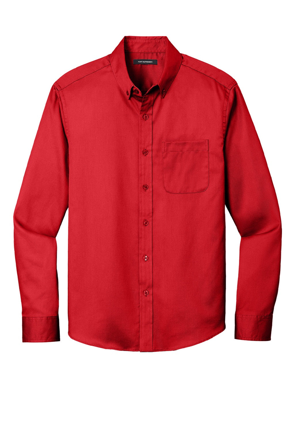 Port Authority W808 Mens SuperPro Wrinkle Resistant React Long Sleeve Button Down Shirt w/ Pocket Rich Red Flat Front