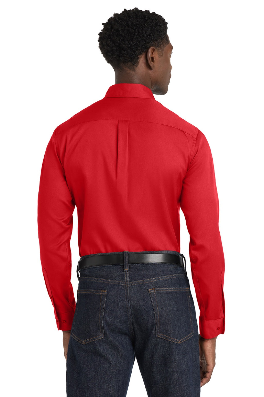 Port Authority W808 Mens SuperPro Wrinkle Resistant React Long Sleeve Button Down Shirt w/ Pocket Rich Red Model Back