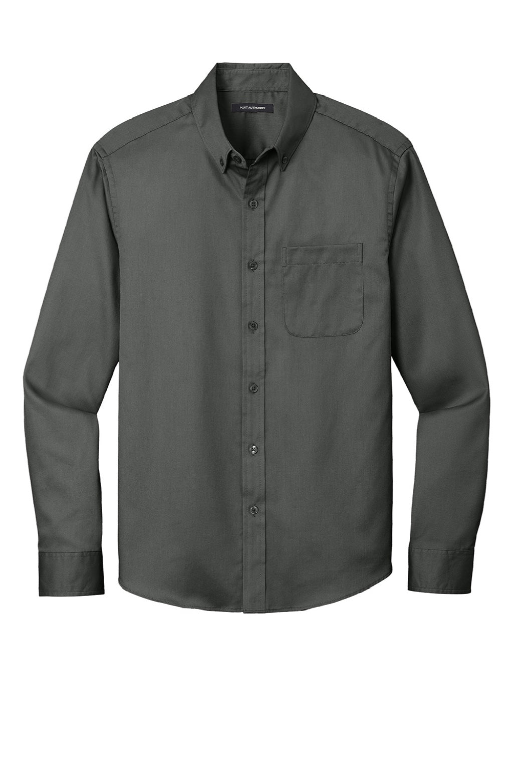 Port Authority W808 Mens SuperPro Wrinkle Resistant React Long Sleeve Button Down Shirt w/ Pocket Storm Grey Flat Front