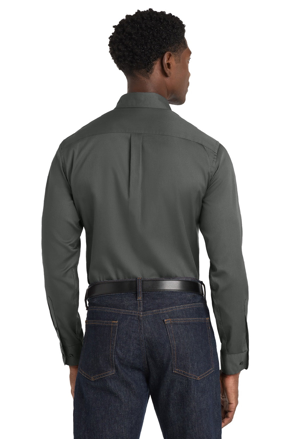 Port Authority W808 Mens SuperPro Wrinkle Resistant React Long Sleeve Button Down Shirt w/ Pocket Storm Grey Model Back