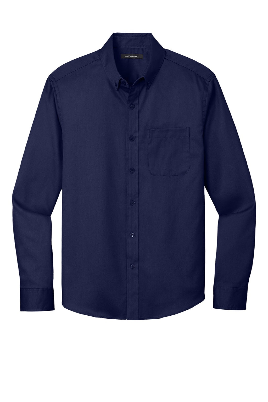 Port Authority W808 Mens SuperPro Wrinkle Resistant React Long Sleeve Button Down Shirt w/ Pocket True Navy Blue Flat Front