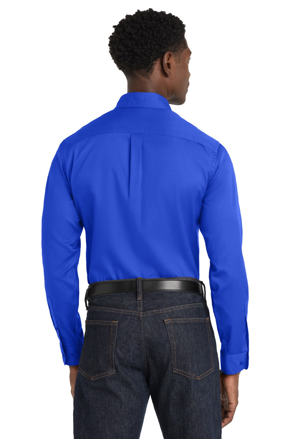Port Authority W808 Mens SuperPro Wrinkle Resistant React Long Sleeve Button Down Shirt w/ Pocket True Royal Blue Model Back