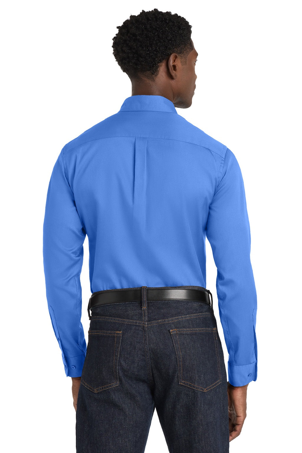 Port Authority W808 Mens SuperPro Wrinkle Resistant React Long Sleeve Button Down Shirt w/ Pocket Ultramarine Blue Model Back