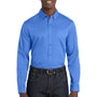 Port Authority Mens SuperPro Wrinkle Resistant React Long Sleeve Button Down Shirt w/ Pocket - Ultramarine Blue