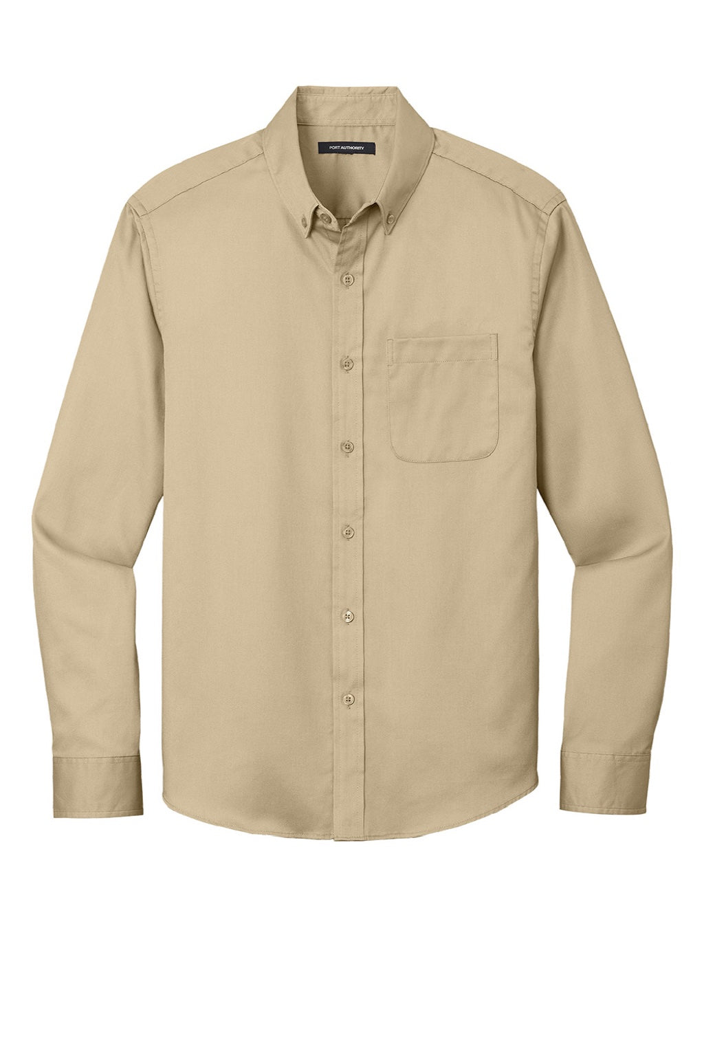 Port Authority W808 Mens SuperPro Wrinkle Resistant React Long Sleeve Button Down Shirt w/ Pocket Wheat Flat Front