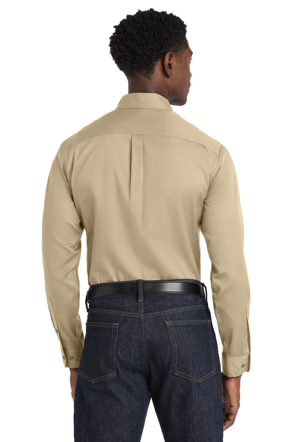 Port Authority W808 Mens SuperPro Wrinkle Resistant React Long Sleeve Button Down Shirt w/ Pocket Wheat Model Back
