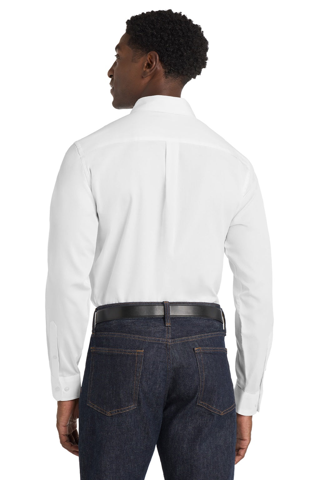 Port Authority W808 Mens SuperPro Wrinkle Resistant React Long Sleeve Button Down Shirt w/ Pocket White Model Back