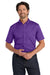 Port Authority W809 Mens SuperPro Wrinkle Resistant React Short Sleeve Button Down Shirt w/ Pocket Purple Model Front