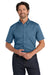 Port Authority W809 Mens SuperPro Wrinkle Resistant React Short Sleeve Button Down Shirt w/ Pocket Regatta Blue Model Front