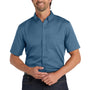 Port Authority Mens SuperPro Wrinkle Resistant React Short Sleeve Button Down Shirt w/ Pocket - Regatta Blue