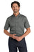 Port Authority W809 Mens SuperPro Wrinkle Resistant React Short Sleeve Button Down Shirt w/ Pocket Storm Grey Model Front