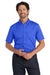 Port Authority W809 Mens SuperPro Wrinkle Resistant React Short Sleeve Button Down Shirt w/ Pocket True Royal Blue Model Front