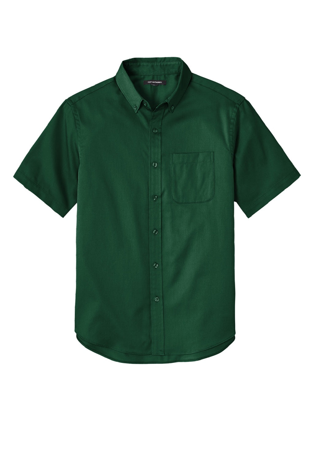 Port Authority W809 Mens SuperPro Wrinkle Resistant React Short Sleeve Button Down Shirt w/ Pocket Dark Green Flat Front