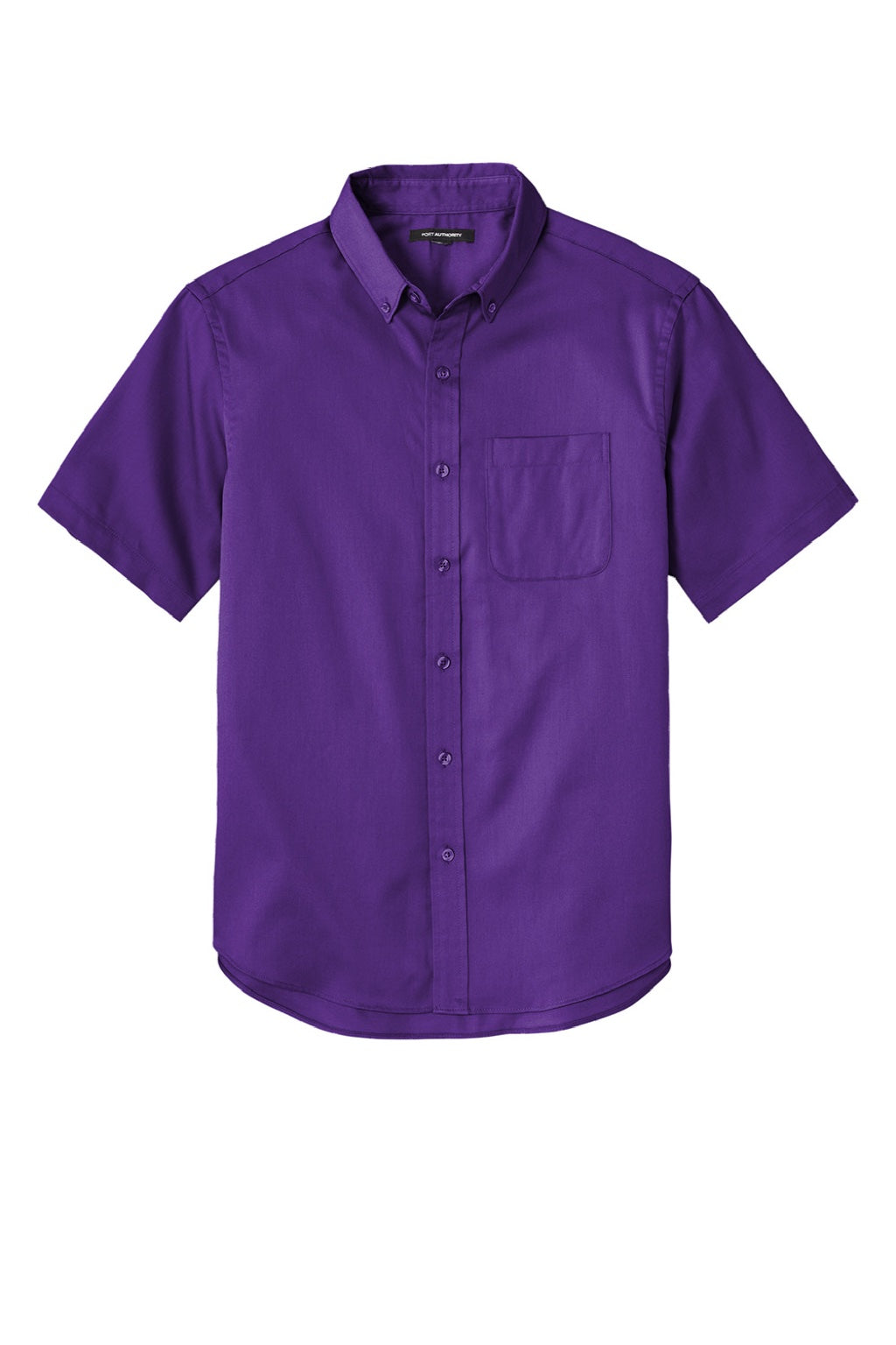 Port Authority W809 Mens SuperPro Wrinkle Resistant React Short Sleeve Button Down Shirt w/ Pocket Purple Flat Front