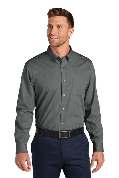 Port Authority W816 Mens Nailhead Easy Care Long Sleeve Button Down Shirt w/ Pocket Deep Black Model Front