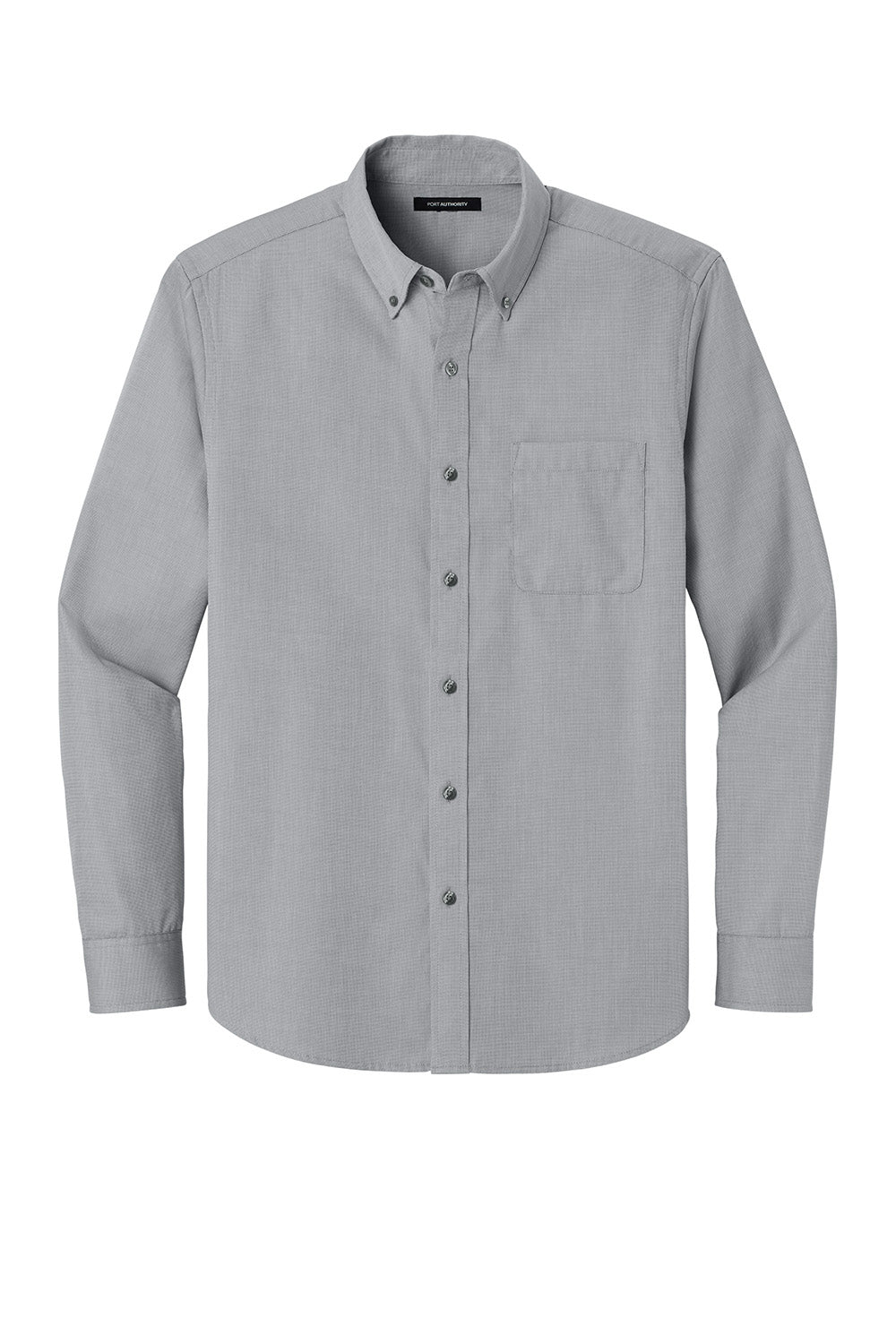 Port Authority W816 Mens Nailhead Easy Care Long Sleeve Button Down Shirt w/ Pocket Gusty Grey Flat Front
