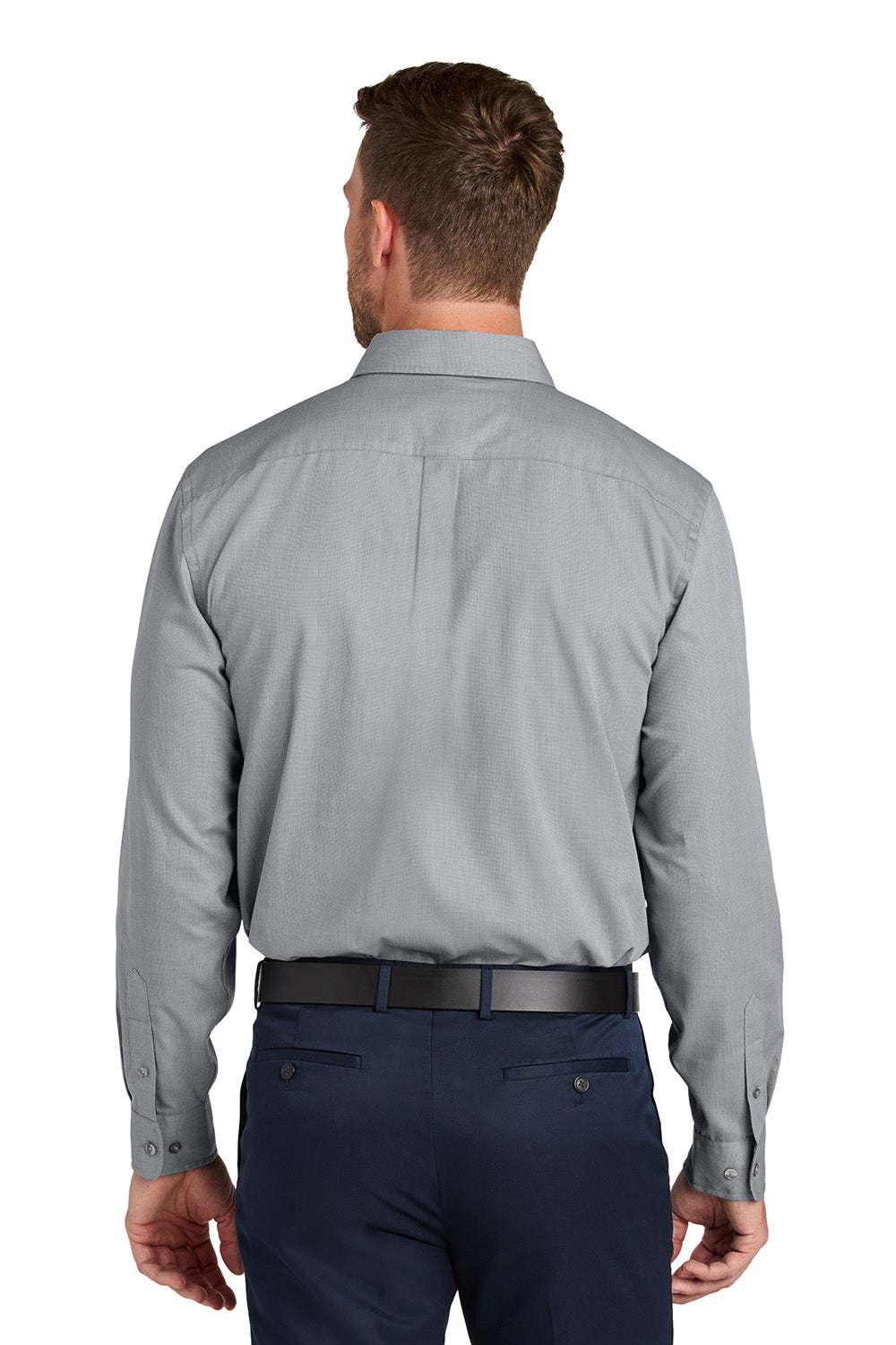 Port Authority W816 Mens Nailhead Easy Care Long Sleeve Button Down Shirt w/ Pocket Gusty Grey Model Back