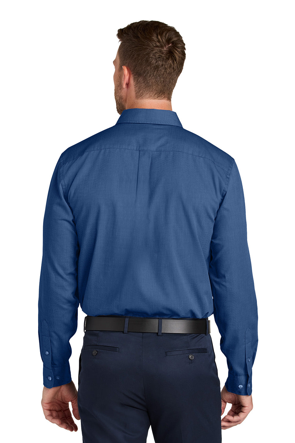 Port Authority W816 Mens Nailhead Easy Care Long Sleeve Button Down Shirt w/ Pocket Mediterranean Blue Model Back