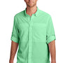 Port Authority Mens Daybreak Moisture Wicking Long Sleeve Button Down Shirt w/ Double Pockets - Bright Seafoam Green