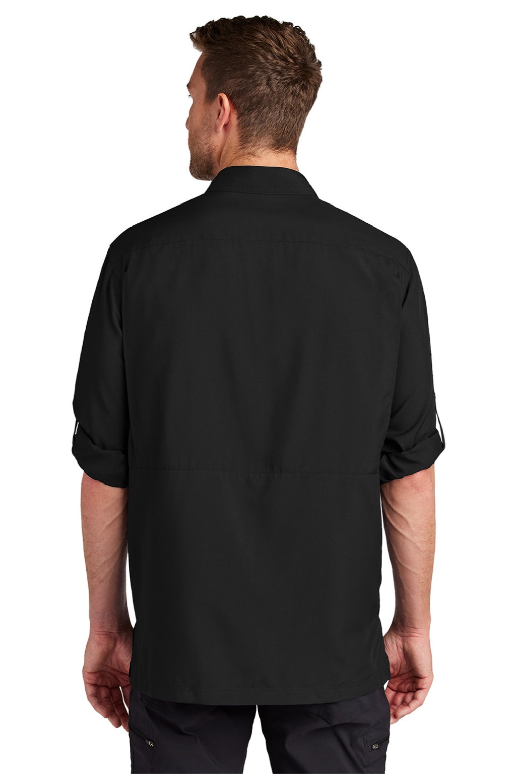 Port Authority W960 Mens Daybreak Moisture Wicking Long Sleeve Button Down Shirt w/ Double Pockets Deep Black Model Back