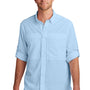 Port Authority Mens Daybreak Moisture Wicking Long Sleeve Button Down Shirt w/ Double Pockets - Light Blue