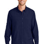 Port Authority Mens Daybreak Moisture Wicking Long Sleeve Button Down Shirt w/ Double Pockets - True Navy Blue