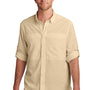 Port Authority Mens Daybreak Moisture Wicking Long Sleeve Button Down Shirt w/ Double Pockets - Oat