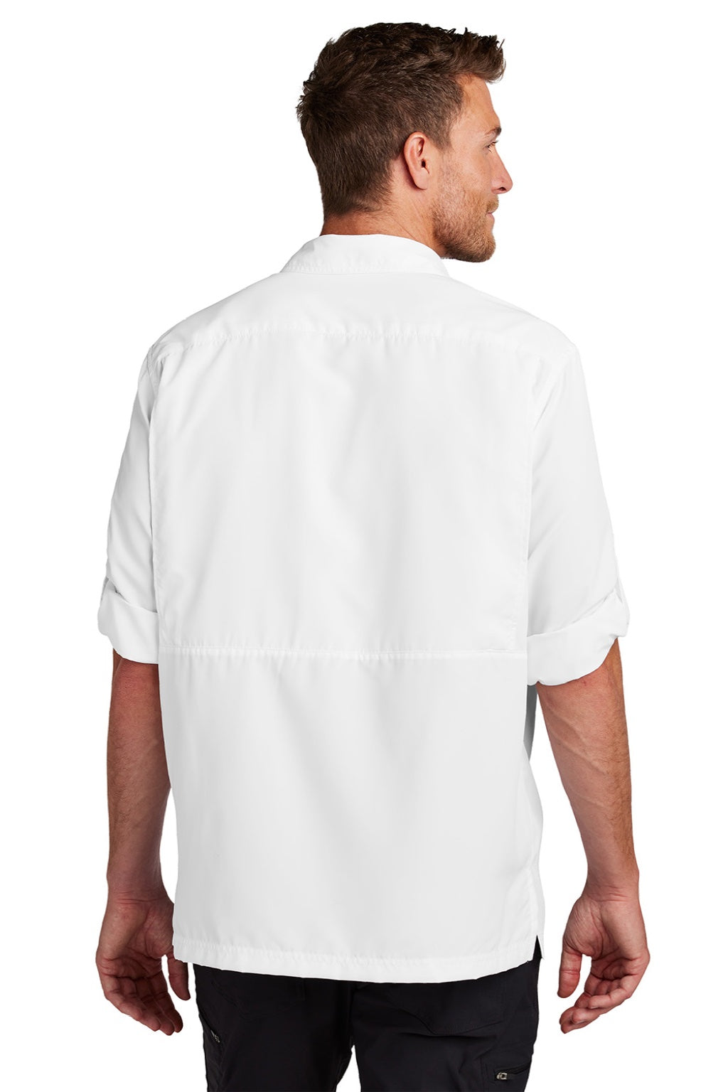 Port Authority W960 Mens Daybreak Moisture Wicking Long Sleeve Button Down Shirt w/ Double Pockets White Model Back