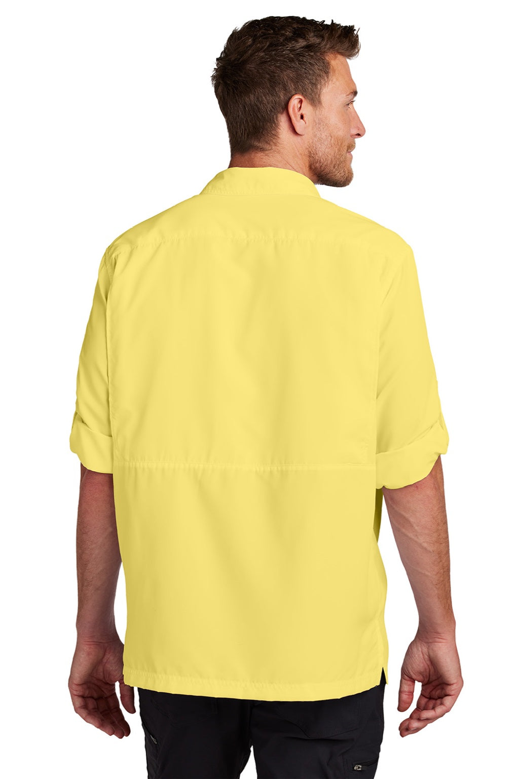 Port Authority W960 Mens Daybreak Moisture Wicking Long Sleeve Button Down Shirt w/ Double Pockets Yellow Model Back