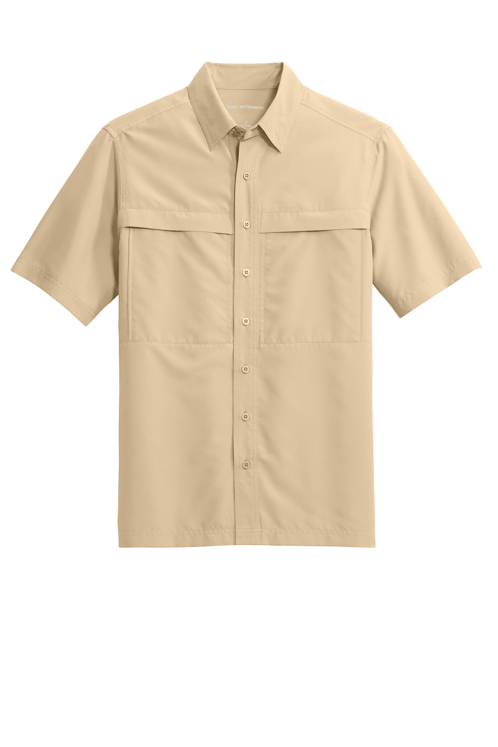 Port Authority W961 Mens Daybreak Moisture Wicking Short Sleeve Button Down Shirt w/ Double Pockets Oat Flat Front