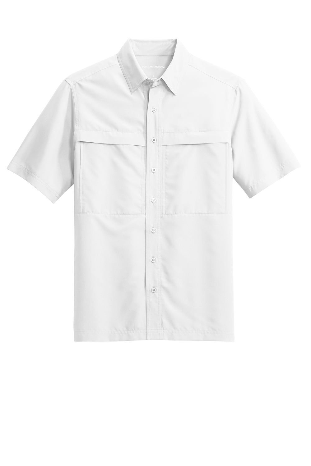 Port Authority W961 Mens Daybreak Moisture Wicking Short Sleeve Button Down Shirt w/ Double Pockets White Flat Front