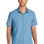 Port Authority Mens UV Dockside Moisture Wicking Short Sleeve Button Down Shirt w/ Pocket - Carolina Blue