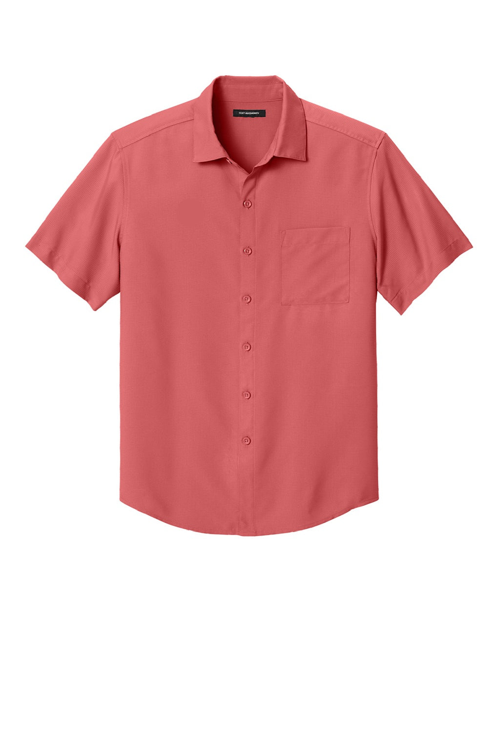 Port Authority W963 Mens UV Dockside Moisture Wicking Short Sleeve Button Down Shirt w/ Pocket Coral Reef Flat Front