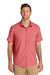 Port Authority W963 Mens UV Dockside Moisture Wicking Short Sleeve Button Down Shirt w/ Pocket Coral Reef Model Front