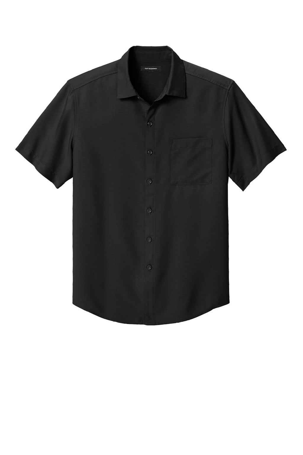 Port Authority W963 Mens UV Dockside Moisture Wicking Short Sleeve Button Down Shirt w/ Pocket Deep Black Flat Front