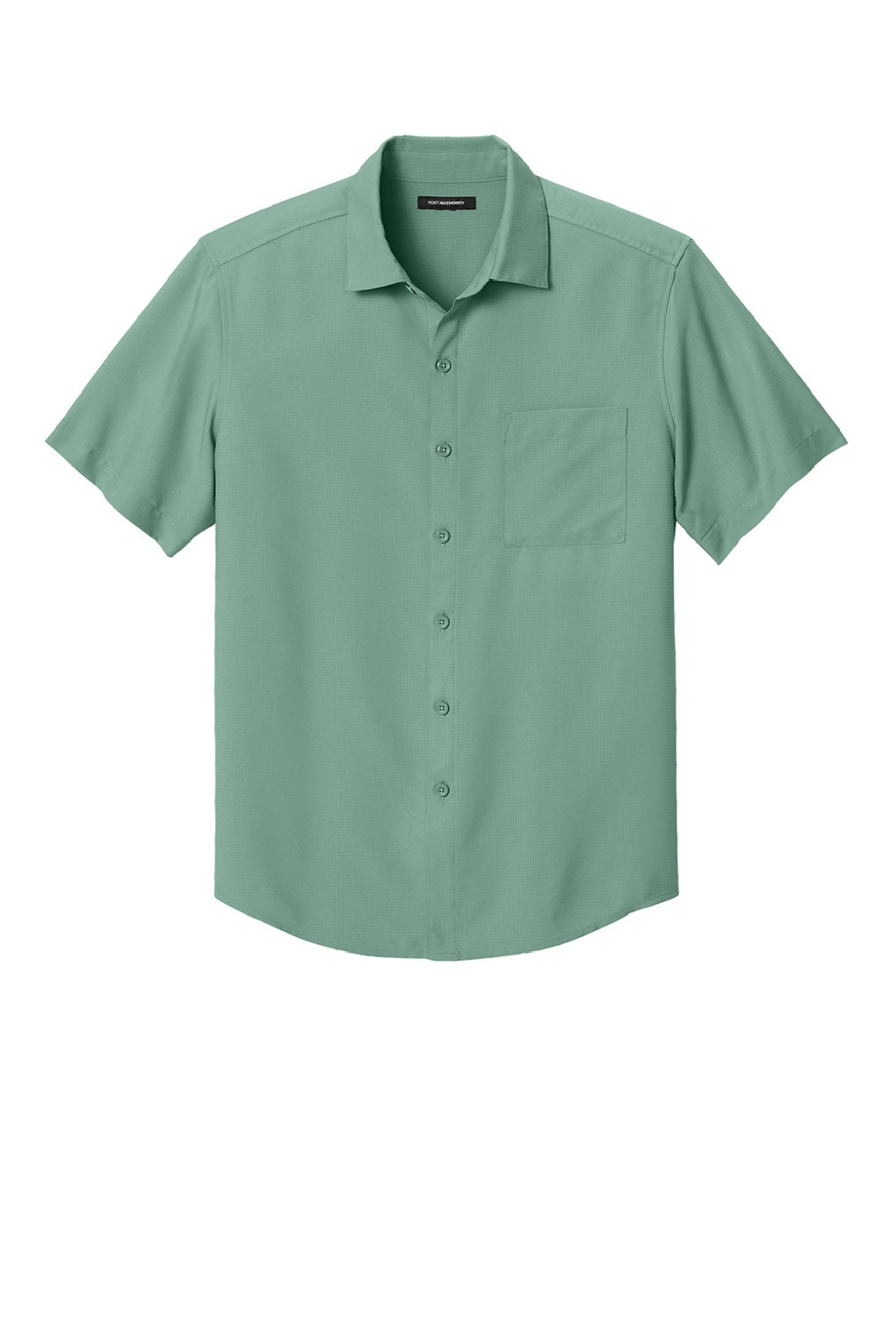Port Authority W963 Mens UV Dockside Moisture Wicking Short Sleeve Button Down Shirt w/ Pocket Sage Green Flat Front