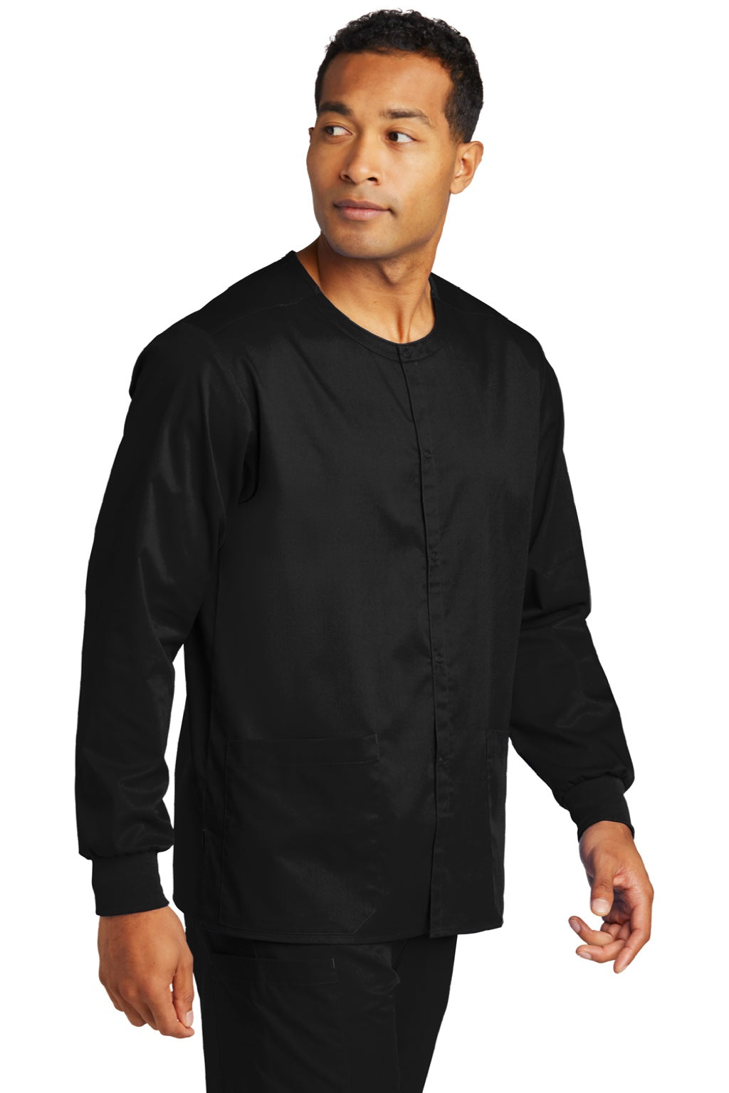 Wonderwink WW3080 Unisex WorkFlex Snap Front Scrub Jacket w/ Pockets Black Model 3Q