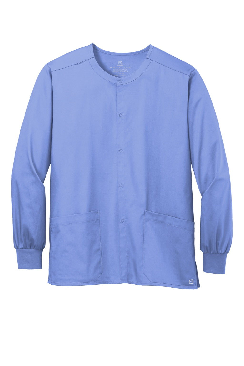 Wonderwink WW3080 Unisex WorkFlex Snap Front Scrub Jacket w/ Pockets Ceil Blue Flat Front
