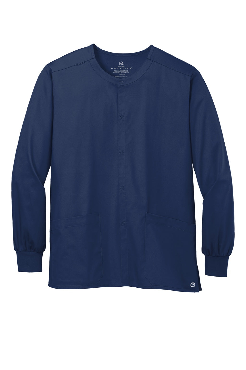 Wonderwink WW3080 Unisex WorkFlex Snap Front Scrub Jacket w/ Pockets Navy Blue Flat Front