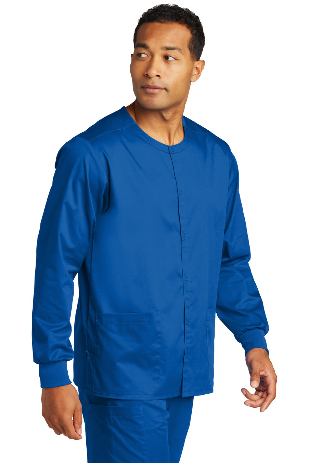 Wonderwink WW3080 Unisex WorkFlex Snap Front Scrub Jacket w/ Pockets Royal Blue Model 3Q