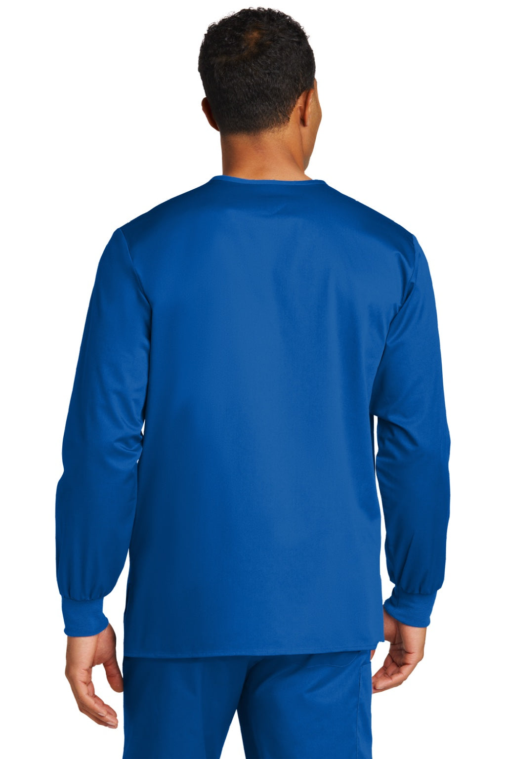 Wonderwink WW3080 Unisex WorkFlex Snap Front Scrub Jacket w/ Pockets Royal Blue Model Back