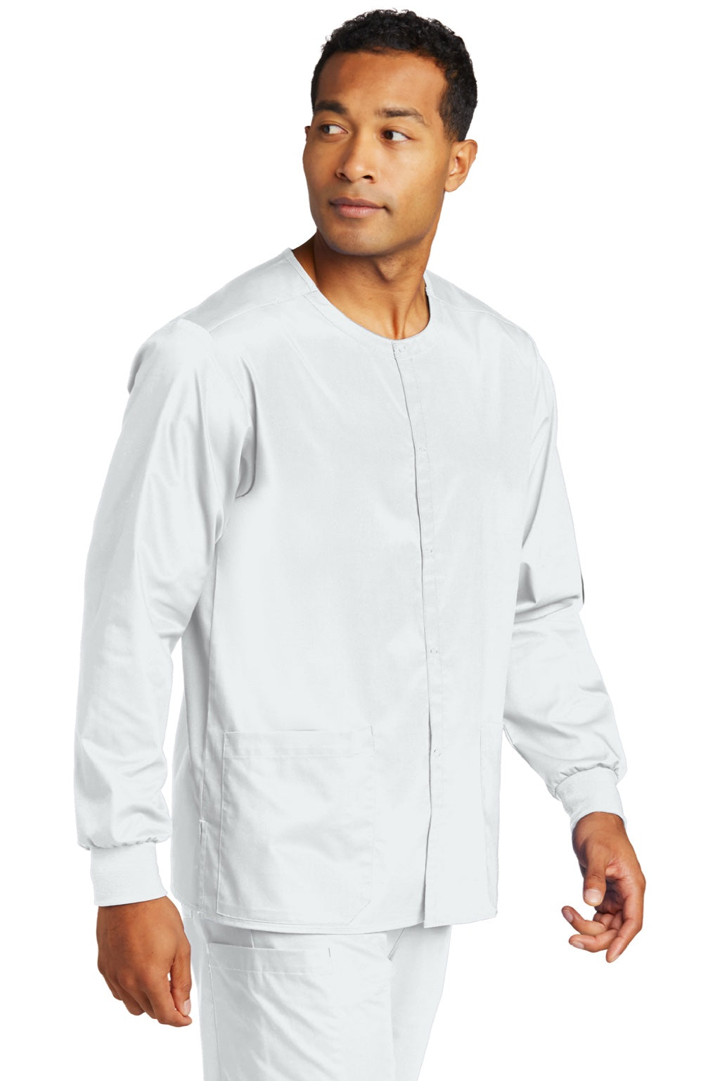 Wonderwink WW3080 Unisex WorkFlex Snap Front Scrub Jacket w/ Pockets White Model 3Q