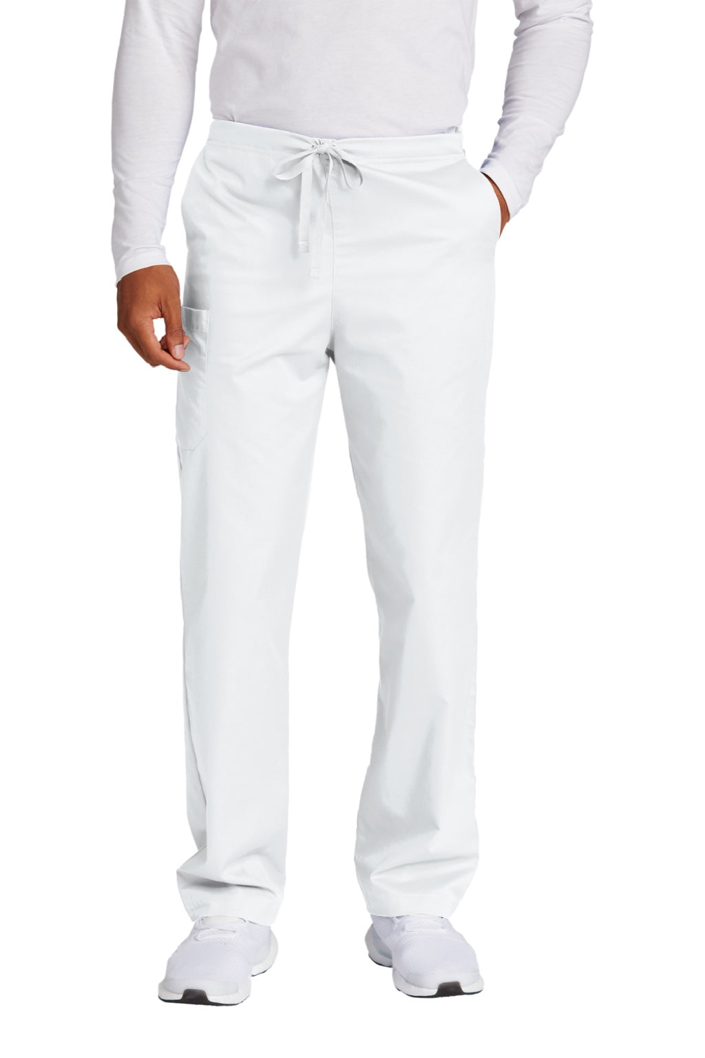 Wonderwink WW3150/WW3150S/WW3150T Unisex WorkFlex Cargo Pants w/ Pockets White Model Front