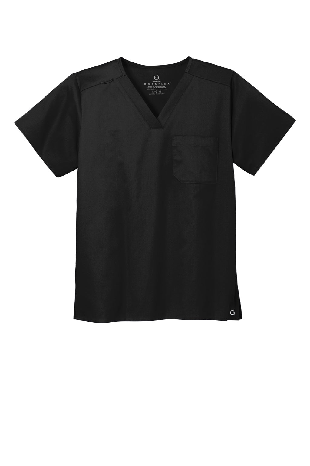 Wonderwink WW3160 Unisex WorkFlex Short Sleeve V-Neck Shirt w/ Pocket Black Flat Front