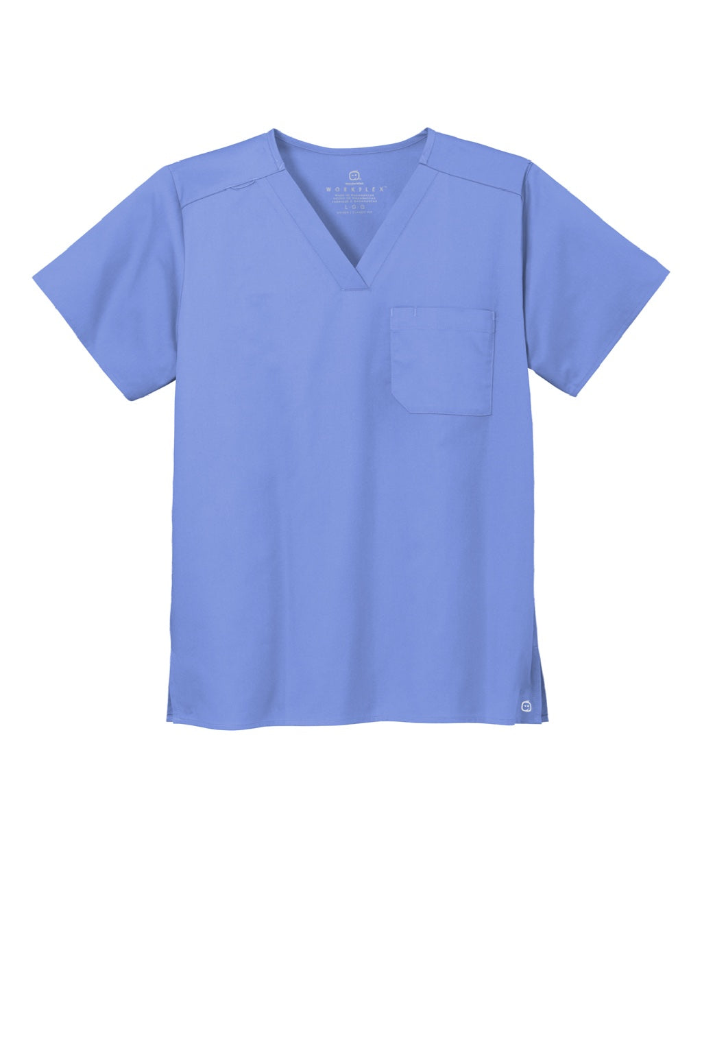 Wonderwink WW3160 Unisex WorkFlex Short Sleeve V-Neck Shirt w/ Pocket Ceil Blue Flat Front