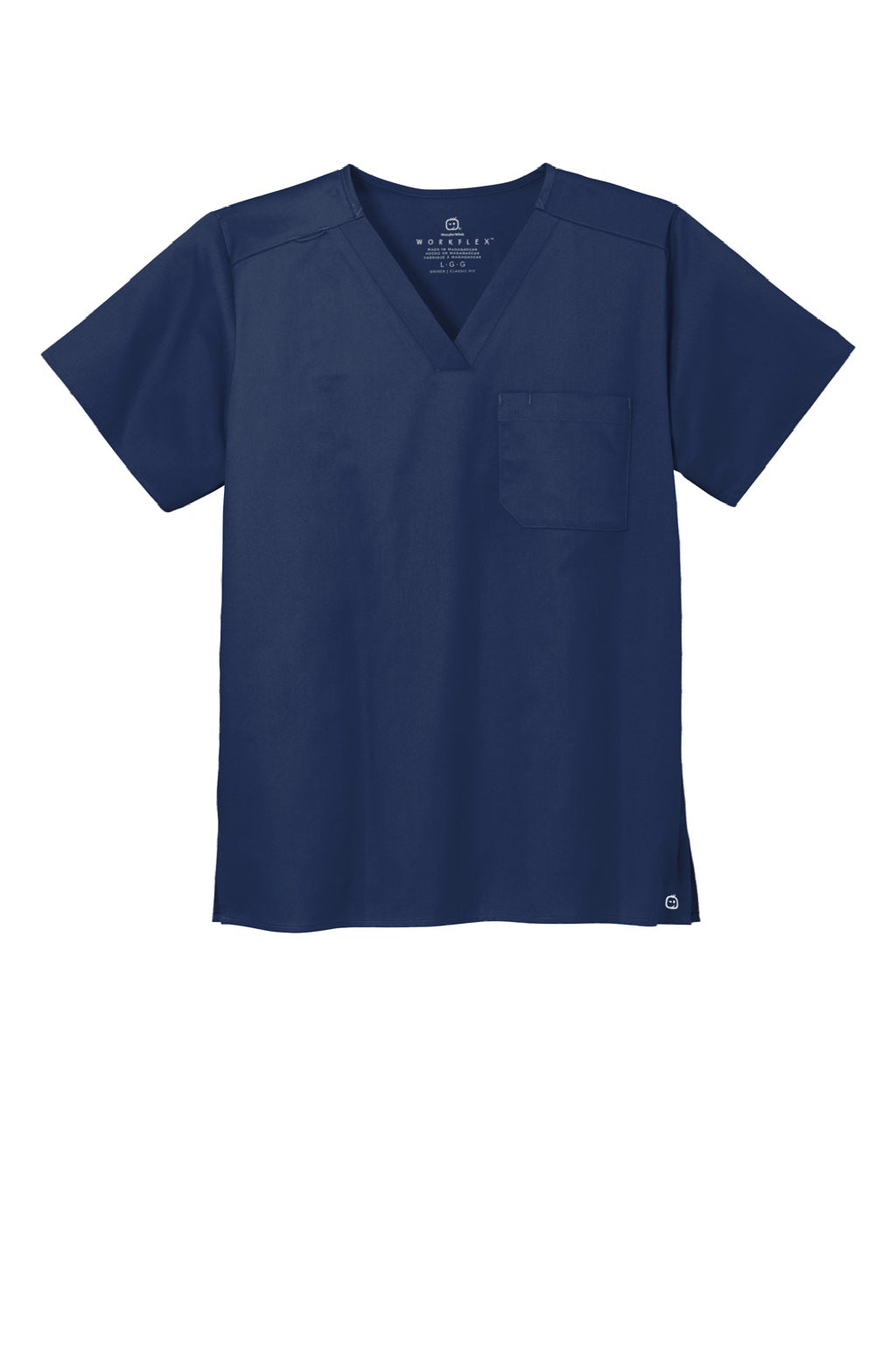 Wonderwink WW3160 Unisex WorkFlex Short Sleeve V-Neck Shirt w/ Pocket Navy Blue Flat Front