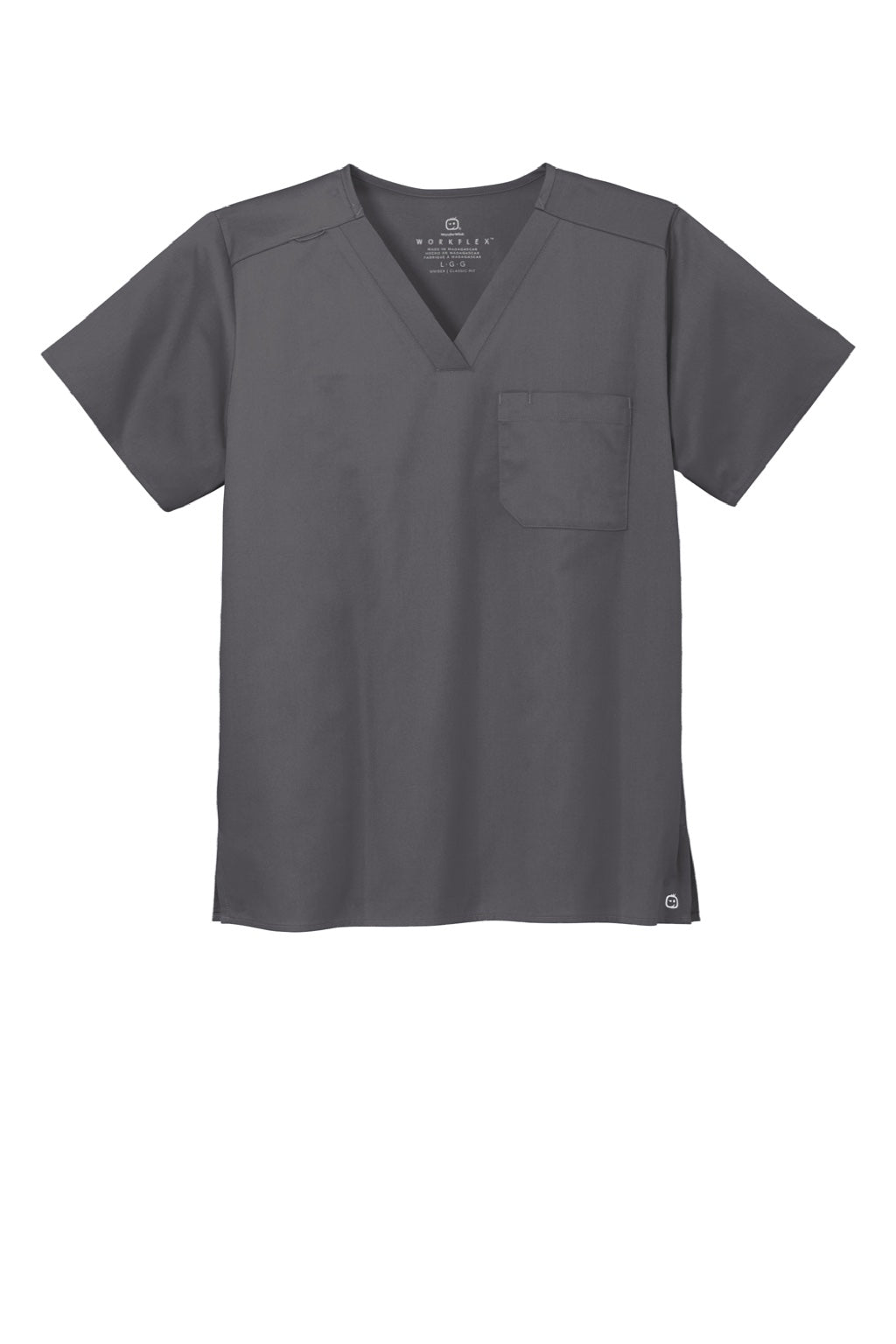 Wonderwink WW3160 Unisex WorkFlex Short Sleeve V-Neck Shirt w/ Pocket Pewter Grey Flat Front
