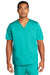 Wonderwink WW3160 Unisex WorkFlex Short Sleeve V-Neck Shirt w/ Pocket Teal Blue Model Front